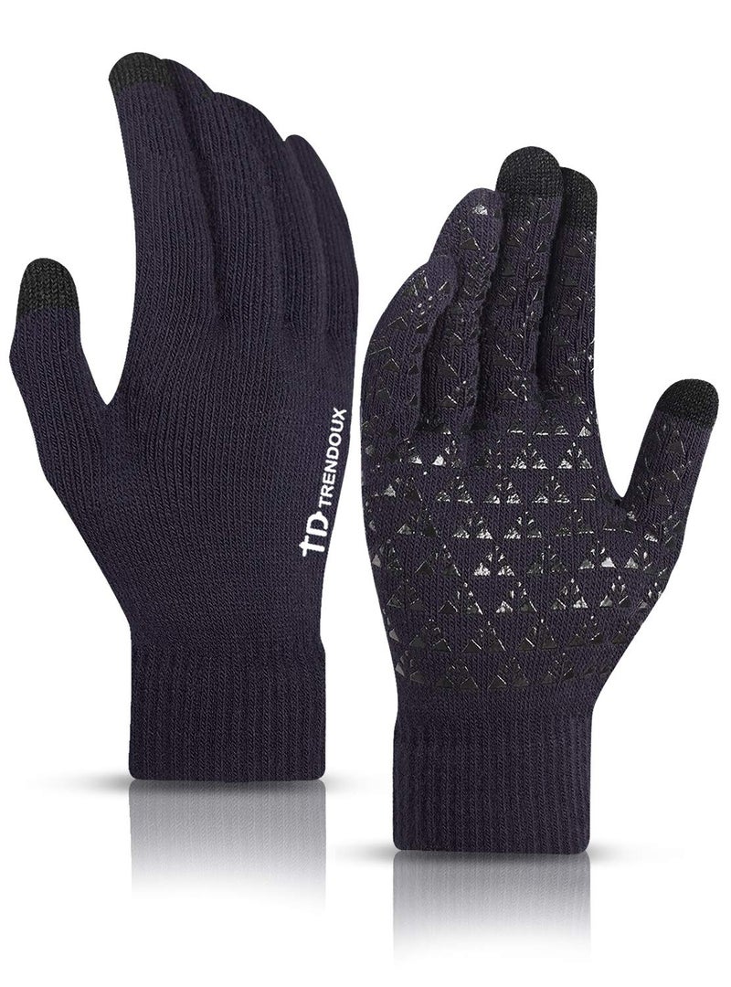 TRENDOUX Winter Gloves for Men, Womens Gloves with Touchscreen Fingers - Thermal Liners - Anti-Slip Grip - Elastic Cuff - Premium Material - Knit Glove for Phone Texting Typing Outdoor - Navy - M - Image 1